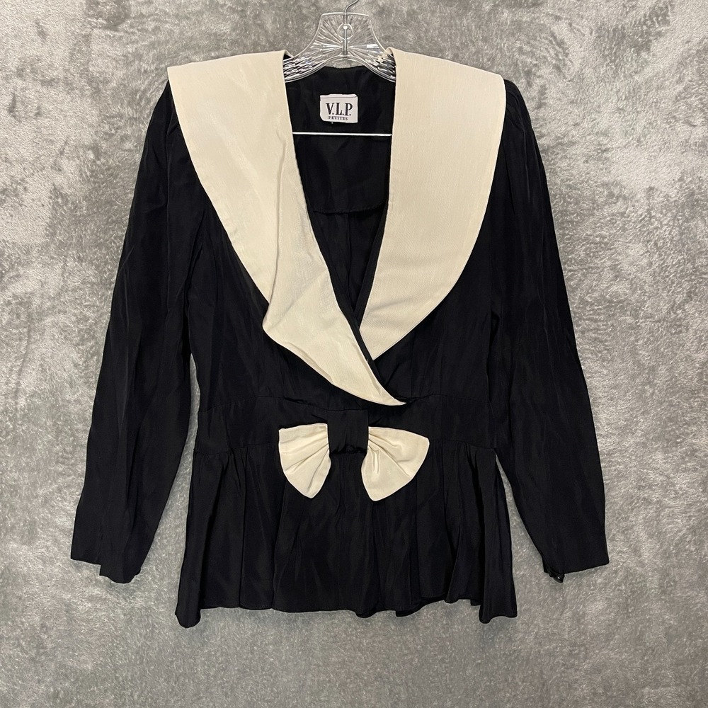 Vtg VLP Women Peplum Top 12 Monochrome Dark Gothic Coquette Twee Sailor‎ Collar